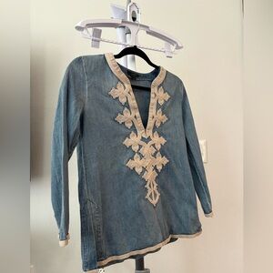 J. Crew Embroidered Denim Tunic Top